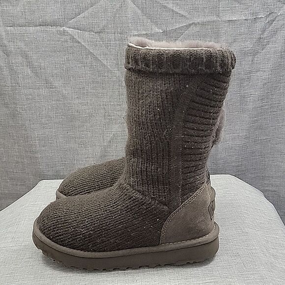 UGG Capra Gray Wool knit shearling lined Boots Ribbed - 1012287  women's sz 5 - Picture 8 of 10